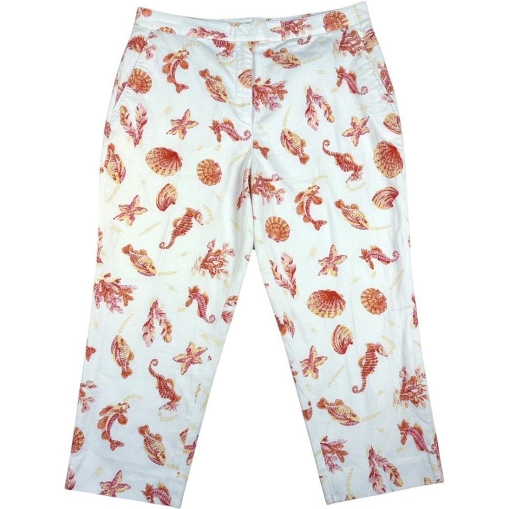 Brooks Brothers Womens Pants Size 10 Coastal Sea Life Print Seahorse Shell Cotto